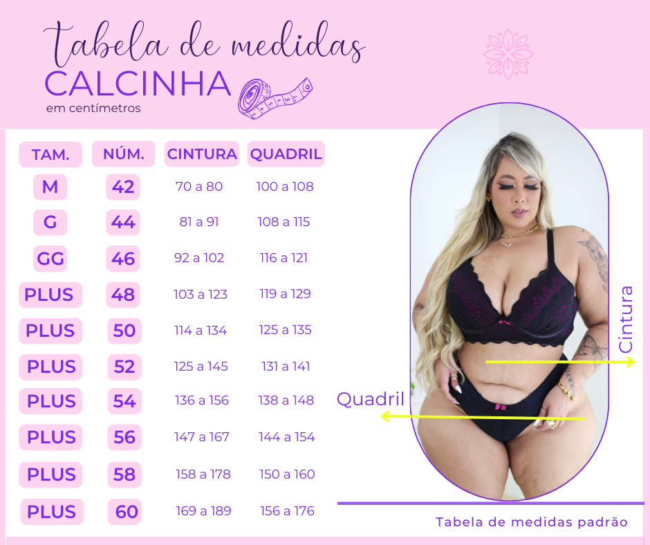 Tabela de medidas Calcinha